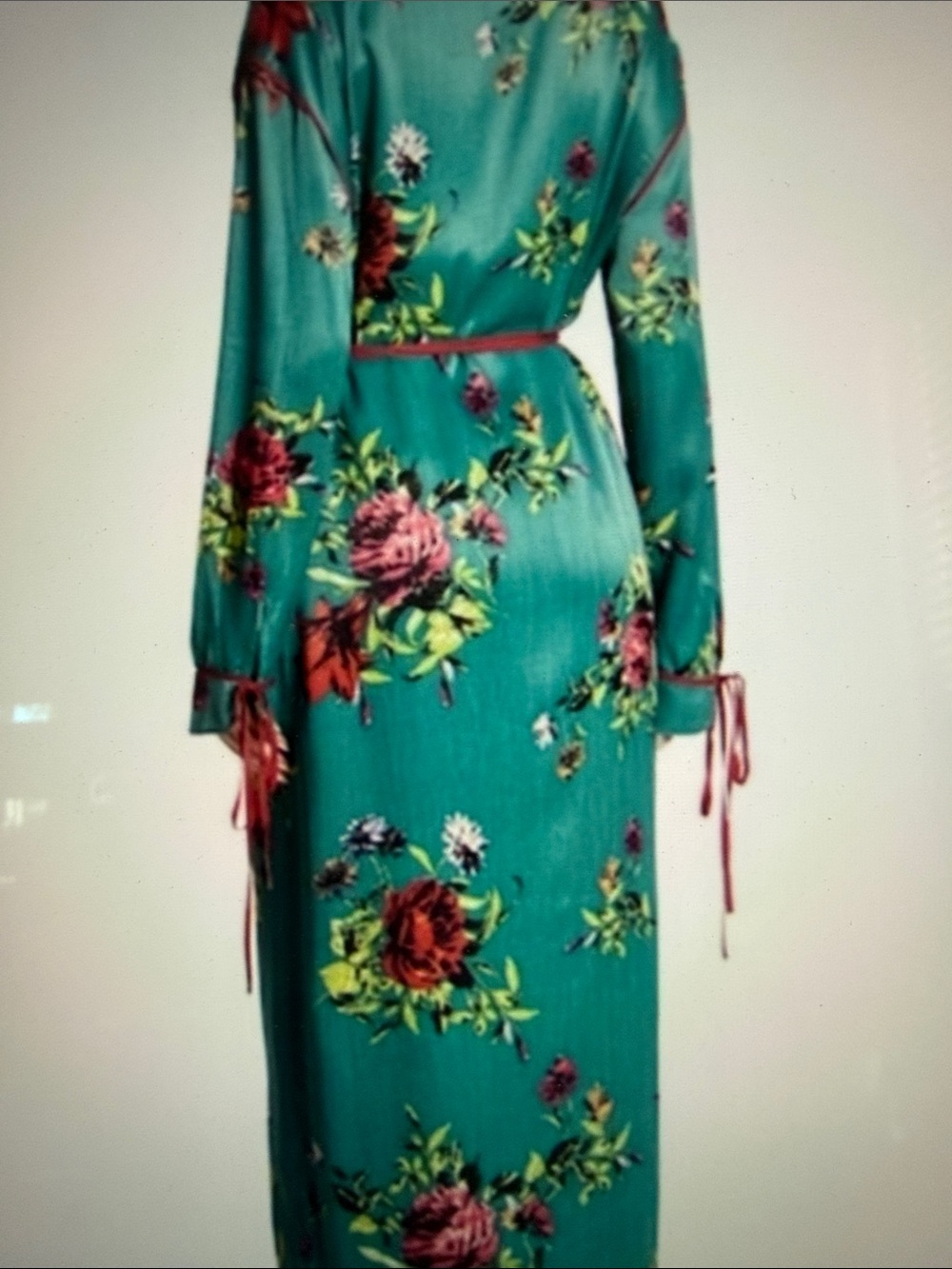 Free People Maxi Green Floral Duster Kimono with Pink Accents Sz. L - Picture 4 of 11